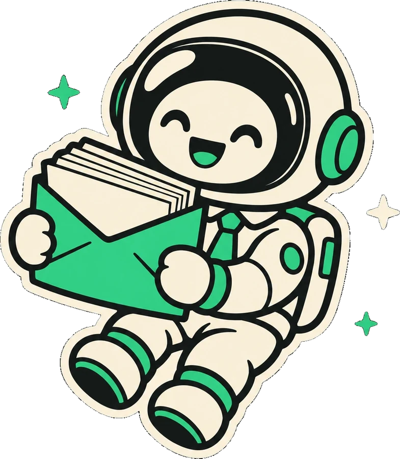 An astronaut clerk holding a fat paycheck envelope